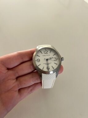 Nautica Women White Dial Watch with White Silicone Strap
